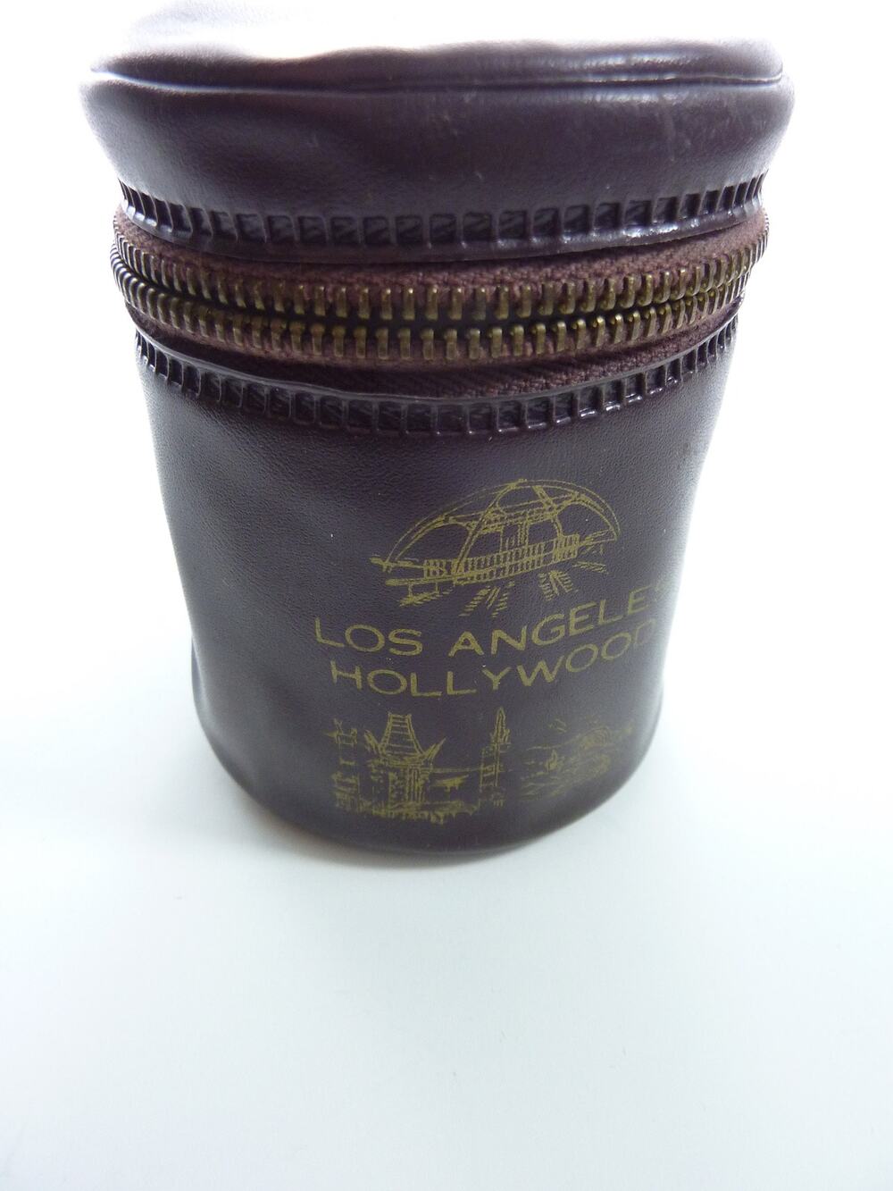Vintage Hollywood Nesting Plastic Cups Set of 4 Case Travel Drink Barware Brown